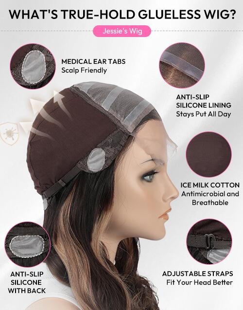 Jessie's Wig True-Hold Glueless Wig Cap features diagram.