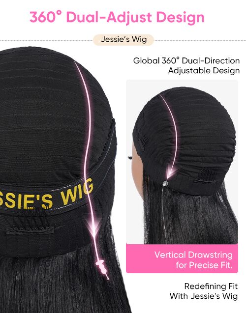 Back view detail of Jessie's Wig 360 dual-adjust glueless cap