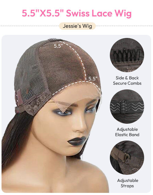Jessie's Wig 5.5x5.5 Swiss Lace Wig cap construction diagram