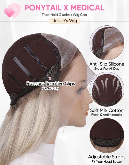 Jessies Wig medical-grade true-hold glueless wig cap structure detailing.