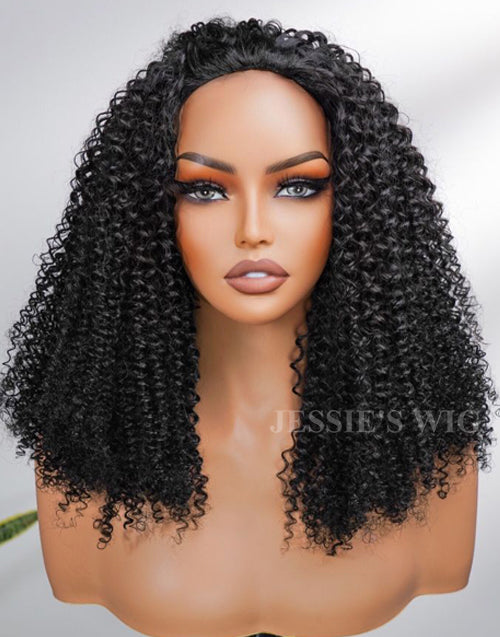 Kinky Curly Half Wigs One Fit All Half Up Half Down Wig Human Hair