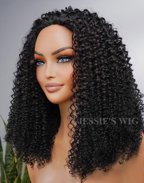Kinky Curly Half Wigs One Fit All Half Up Half Down Wig Human Hair