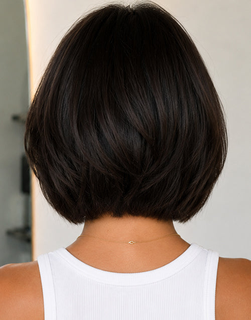 Reyna- 7x4.5 Mono Lace Effortless French Bob Wig With Wispy Fringe Glueless Wig With Curtain Bangs