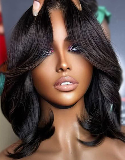 Agne- Smart-Fit Pull Go Curtain Bangs Layered Chic Flowy Straight Bob 7x5 Pre Cut Lace Glueless Wig