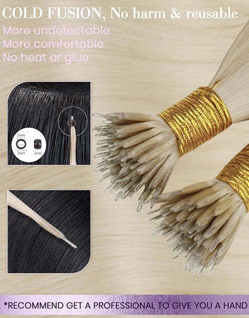#613 Blonde Nano Bead Extensions Seamless Blend With Blonde Hair Real Human Hair 14-24 Inch
