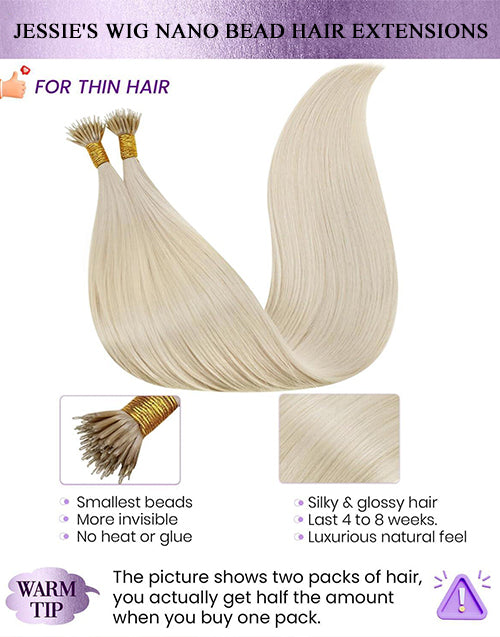 #613 Blonde Nano Bead Extensions Seamless Blend With Blonde Hair Real Human Hair 14-24 Inch