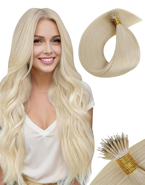 #613 Blonde Nano Bead Extensions Seamless Blend With Blonde Hair Real Human Hair 14-24 Inch