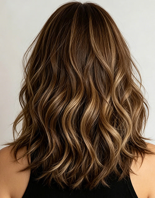 Nita- Balayage Brown Golden Blonde Wavy Bob Wig With Bangs 5.5x5.5 Lace