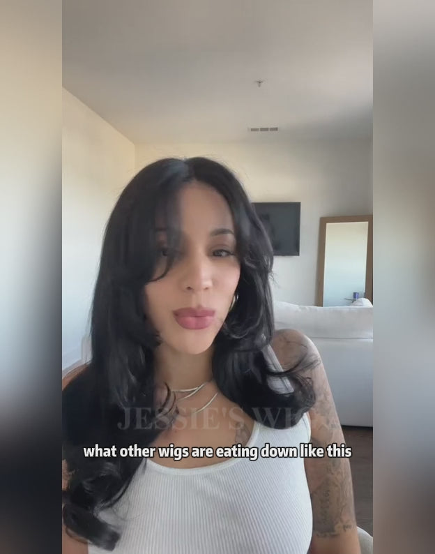 Thea- Curtain Bangs Wavy Layer Cut Glueless Wig Pre Cut Lace Human Hair