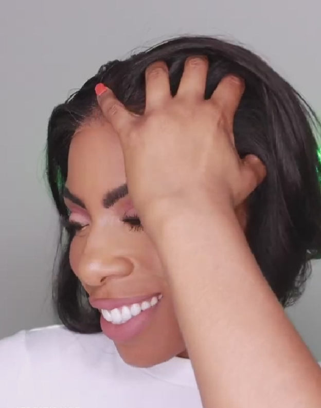 9X6 Pre Cut Crystal Lace Yaki Straight Bob Human Hair Wigs 13X4 Lace Frontal Wigs