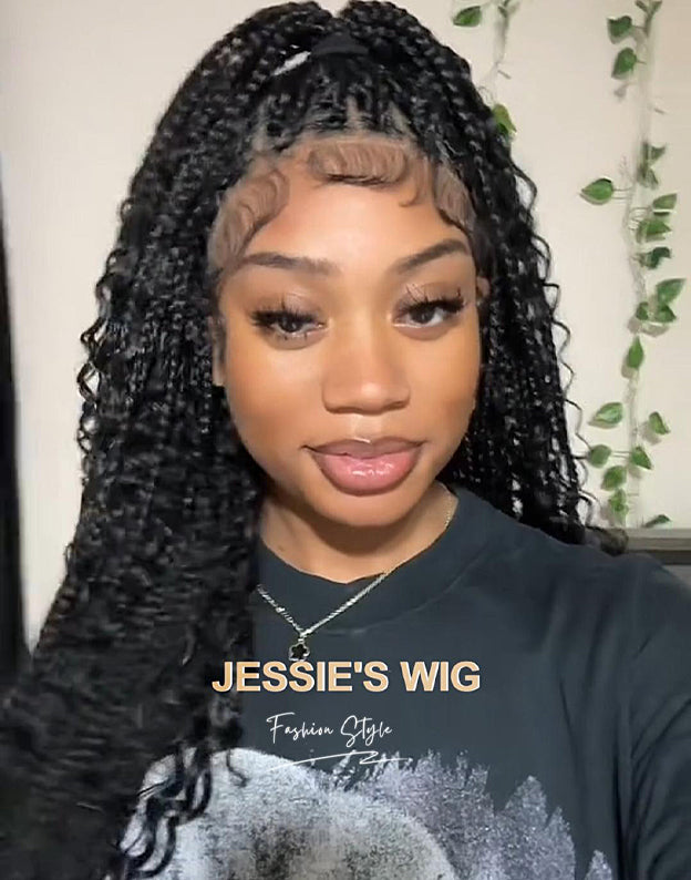 Joa- Tiktok Thequeenleora Hot 9x6 Lace Front Braided Knotless Boho Box Braids Lace Wig for Women