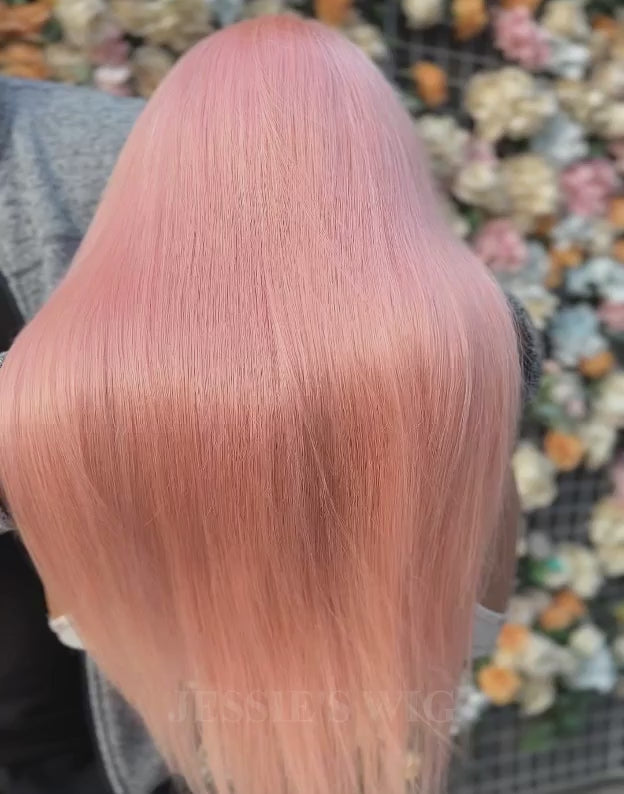 Belen-13x4 Ombre Light Pink Straight Lace Frontal Wig Pre plucked Glueless Human Hair Wig