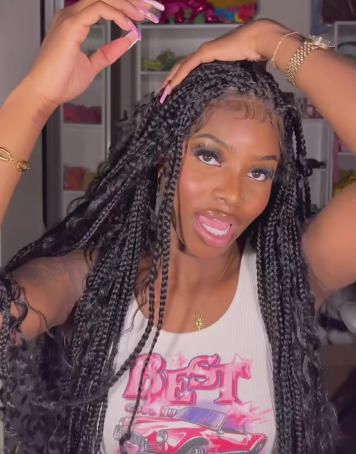 Joa- Tiktok Thequeenleora Hot 9x6 Lace Front Braided Knotless Boho Box Braids Lace Wig for Women