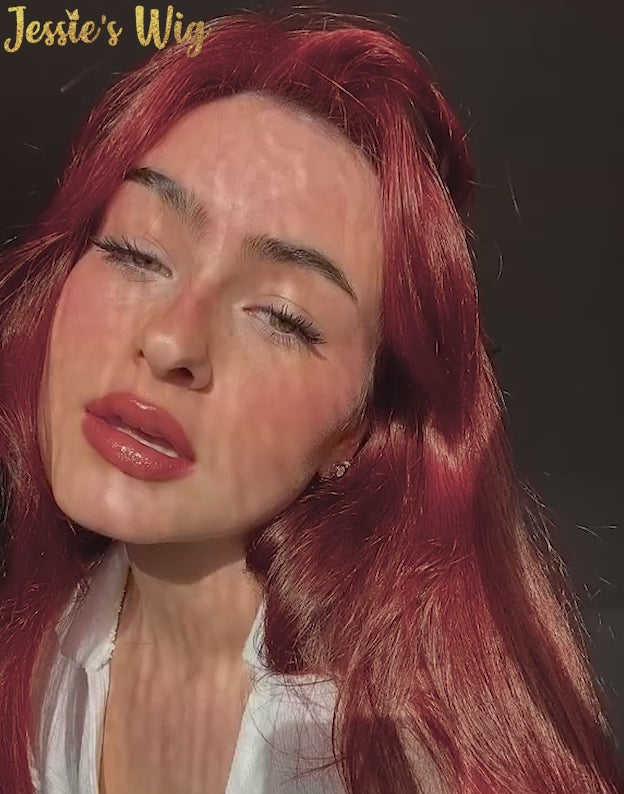 Dale- Pre Cut Reddish Brown Straight Wig With Bangs Layer Cut Glueless Human Hair Lace Front Wig