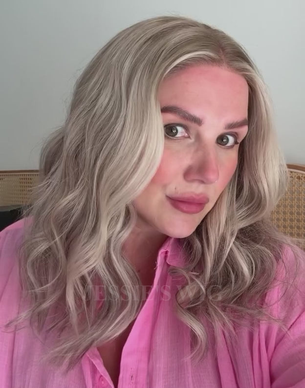 Genius-Natural Blended and Rooted Highlight Ash Blonde Wavy Bob 13x4 Lace Wig Human Hair