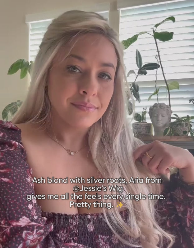 Aria- True-Hold Glueless Highlight Ash Blonde With Grey Roots Ombre Colored Straight 13x4 Lace Frontal Wig