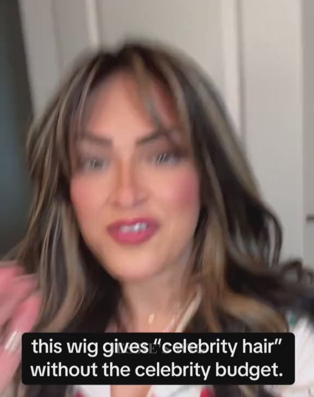 blonde highlight human hair wig with bangs