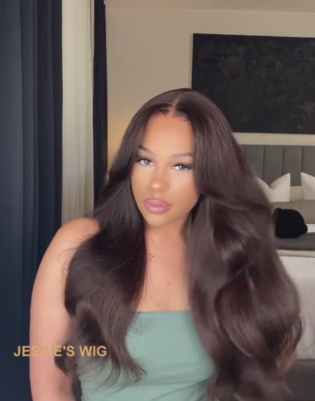 Kelly- Upgraded 7X5 Chocolate Brown #4 Curtain Bangs Glueless 13x5 Pre Cut Body Wave Wig