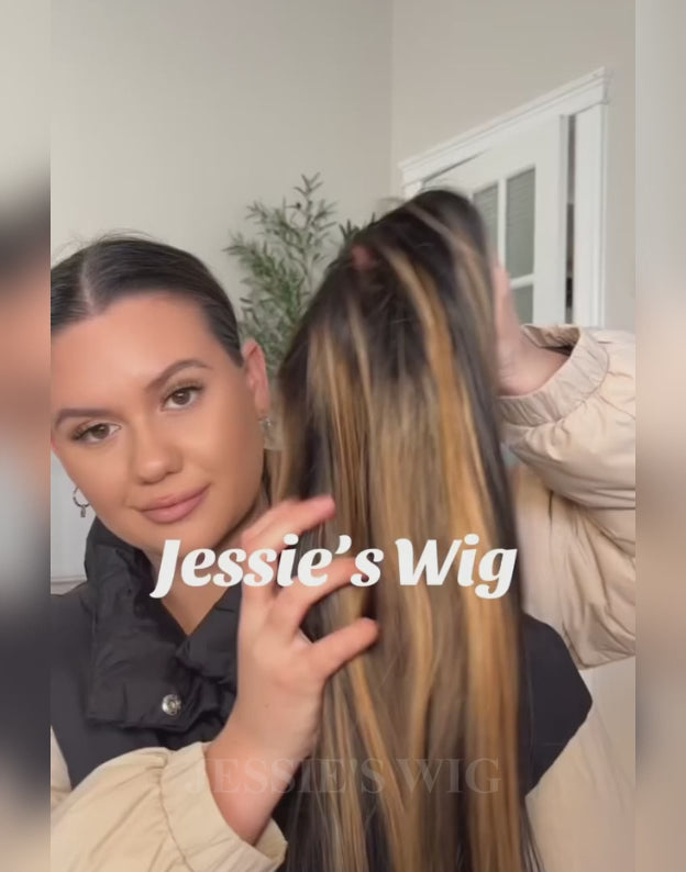 Winey- Piano Honey With Black Highlight Color Straight 13x5 Glueless Pre Cut Lace Wigs For Women