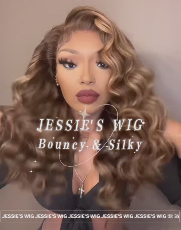 Aurora- Highlights Honey Brown Loose Wavy 13x4 Frontal Lace Glueless Wig Human Hair