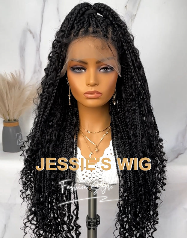Joa- Tiktok Thequeenleora Hot 9x6 Lace Front Braided Knotless Boho Box Braids Lace Wig for Women