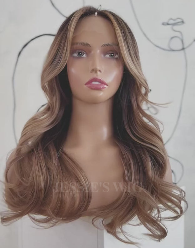 Adela-Ombre Blonde Balayage Loose Wavy Lace Front Wig Glueless Wig For Women