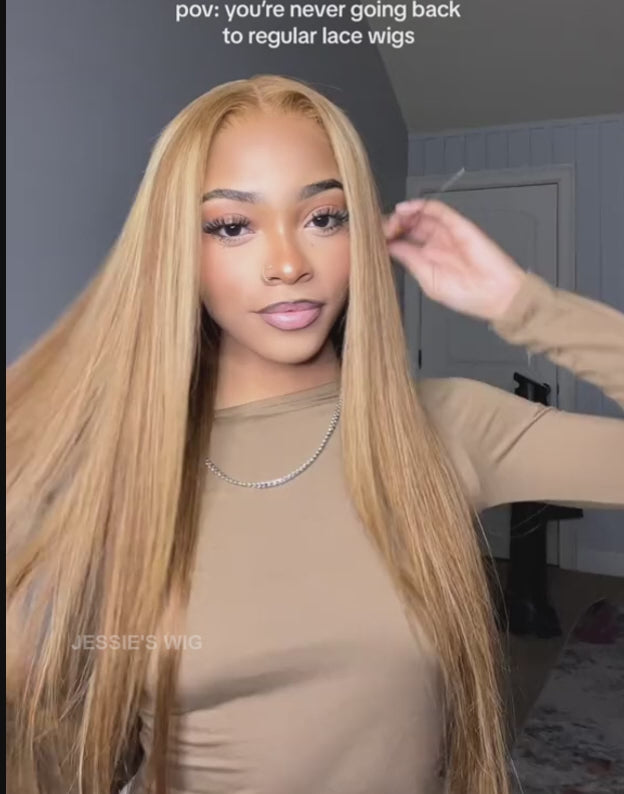 Olga- Wear Go Highlight Honey Blonde TP4/27 Straight Human Hair 13x4 Lace Front Wig