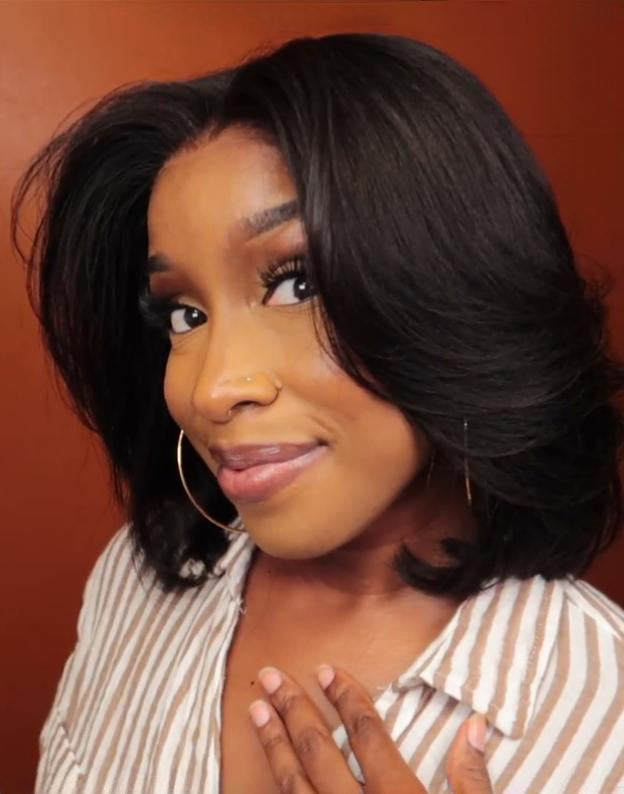 Kay- Smart-Fit Pull Go Straight Layered Cut Short Bob Glueless Wig 13×5 Pre Cut Lace Front Human Hair Wig