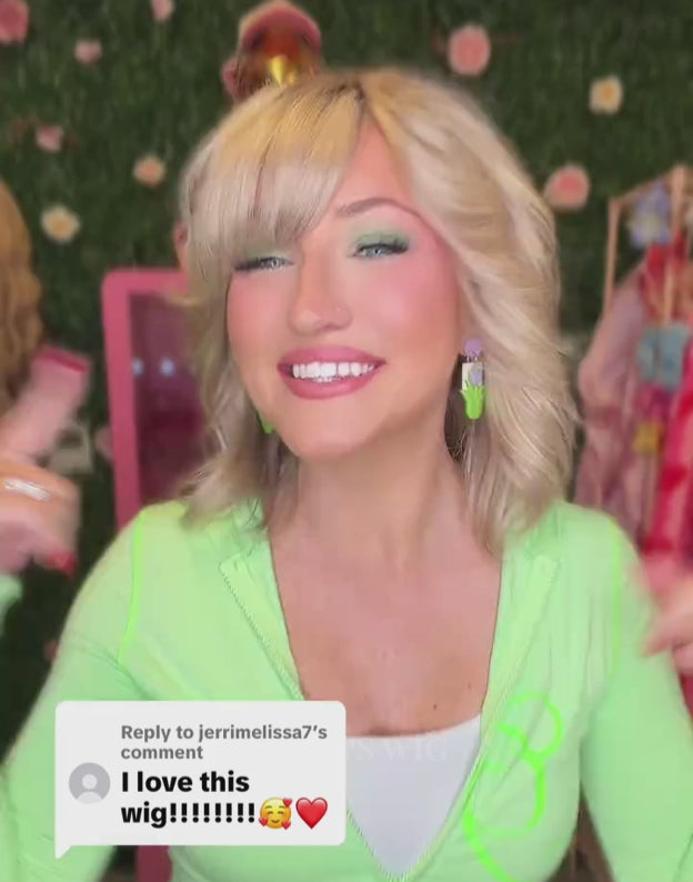 Joy-Minimalist Lace Wig 100% Human Hair Layered Ombre Ash Blonde Bob Wig With Bangs