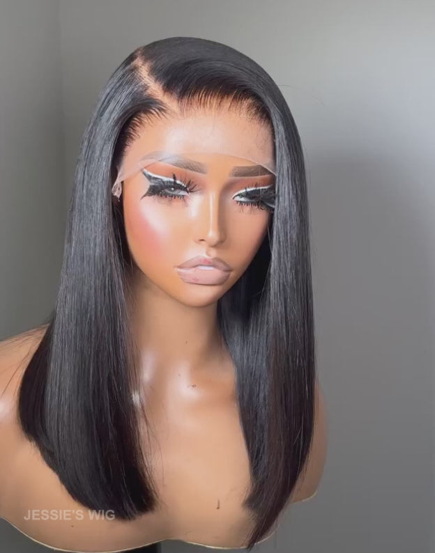Holly- Glueless Chocolate Brown/Natural Black Long Bob Cut Wig 13x4 Lace Front Wigs Straight Bob Wig Human Hair
