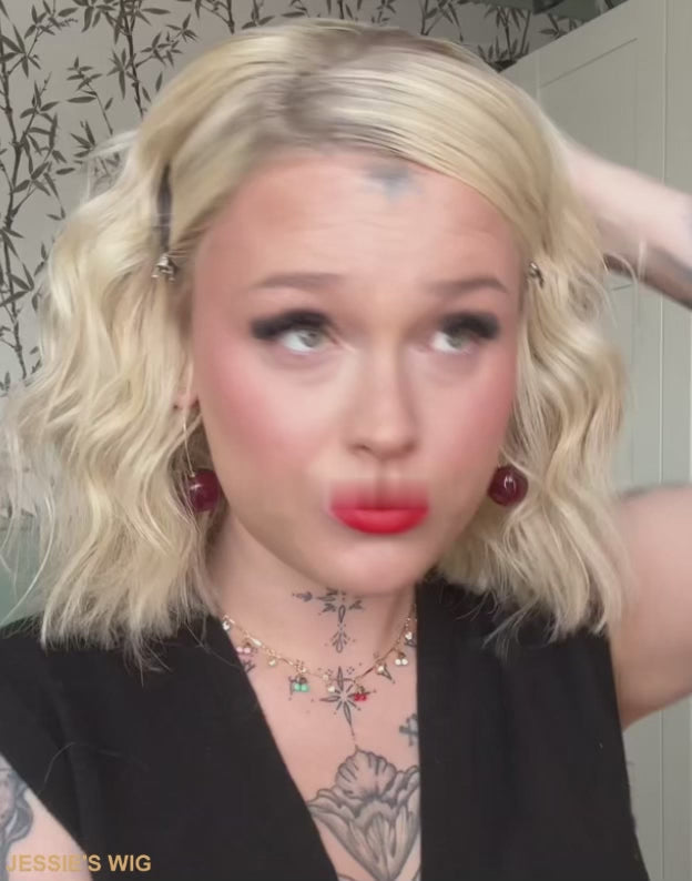 12" Ombre Blonde Wavy Bob 13x4 Lace Wig With Dark Root Human Hair Flash Deal