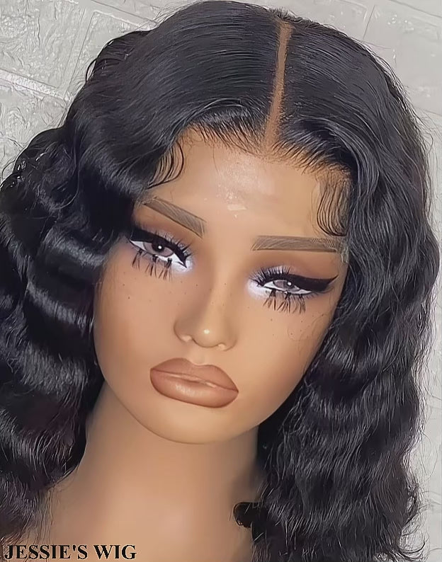 Meroy- Smart-Fit Pull Go Short Bob Crimp Wave Glueless Human Hair Wig 5x5 Pre Cut Lace