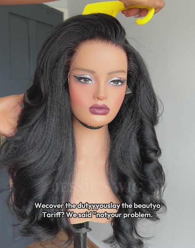 Seren- Glueless Pull Go Wig Layered Kinky Straight Wave Wig Side Bangs Pre Cut Lace Human Hair