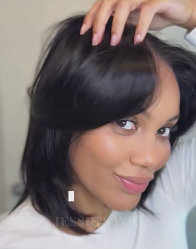 glueless bob wig with curtain bangs