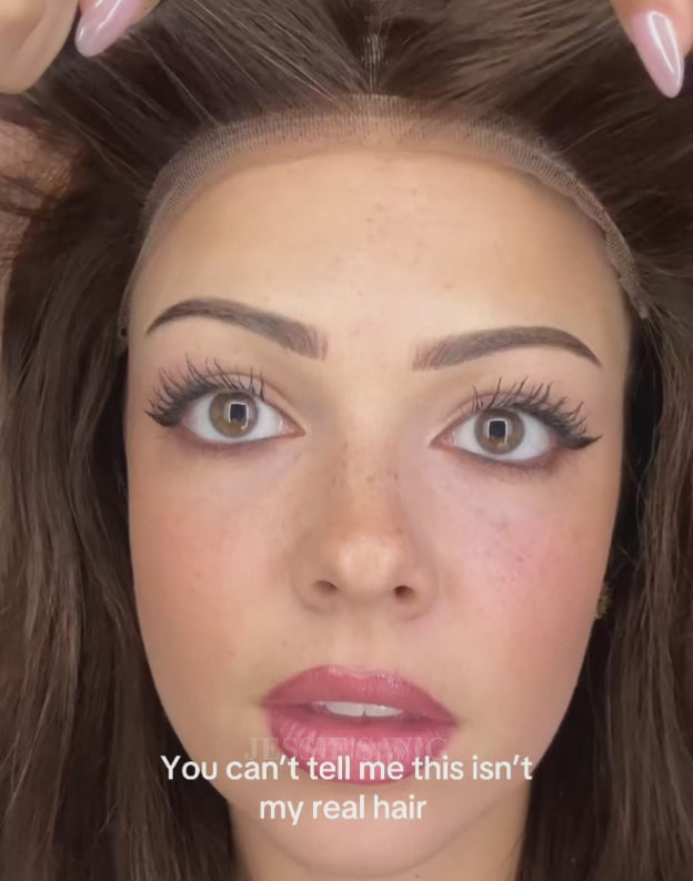 Madelin- Pull Go Wig Brown Color Curtain Bangs Layered Straight Glueless Wig With Drawstring Pre Cut Lace