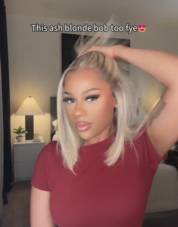 Yara- Ombre Ash Blonde Straight 13x4 Lace Front Bob Wig Glueless Human Hair Wigs