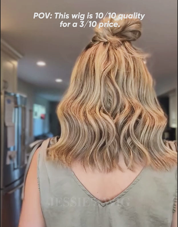 Harper-Sunkissed Blonde Shoulder Length 13x4 Lace Frontal Bob Wavy Human Hair Wig