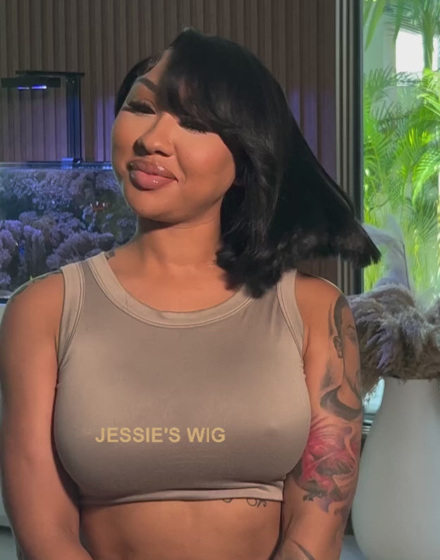 Evelyn- Layered Cut Straight Bob With Sideswept Bangs Glueless 13x5 Pre Cut Lace Front Wig Human Hair