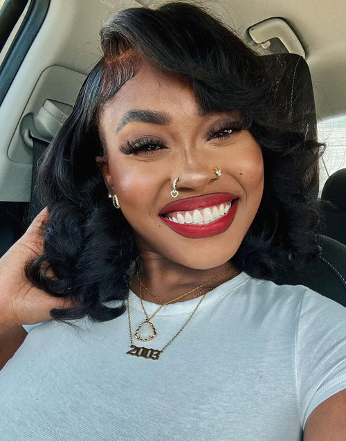 Candice- Smart-Fit Pull Go Pre Cut Glueless Lace Wavy 13x5 Lace Front Bob Wig Human Hair Wig