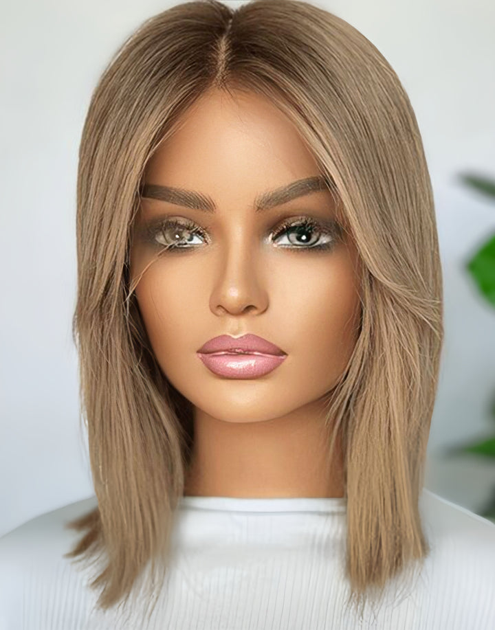 14" Curtain Bangs Ombre Blonde Straight 13x4 Bob Glueless Wig Flash Deal