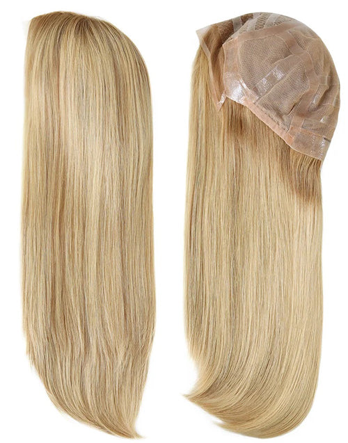 Medical Full Lace Wig Honey Blonde Highlight Human Hair Wigs With Full Hand-Tied Silicone Base Cap 18"