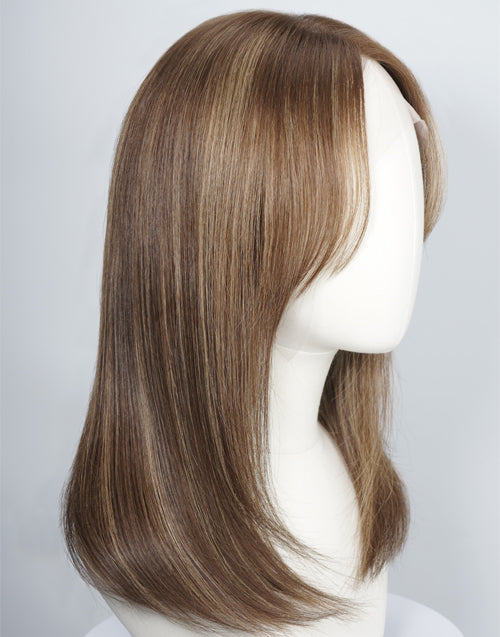 Paola- Highlight Golden Brown Straight Layered Bob Wig With Curtain Bangs True-Hold Glueless Human Hair Wig