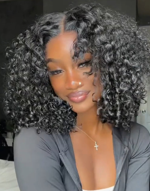 Elsie- Sprial Curl 7x5 Bob Pre Cut Lace Preplucked Human Hair Wig Glueless Lace Wig