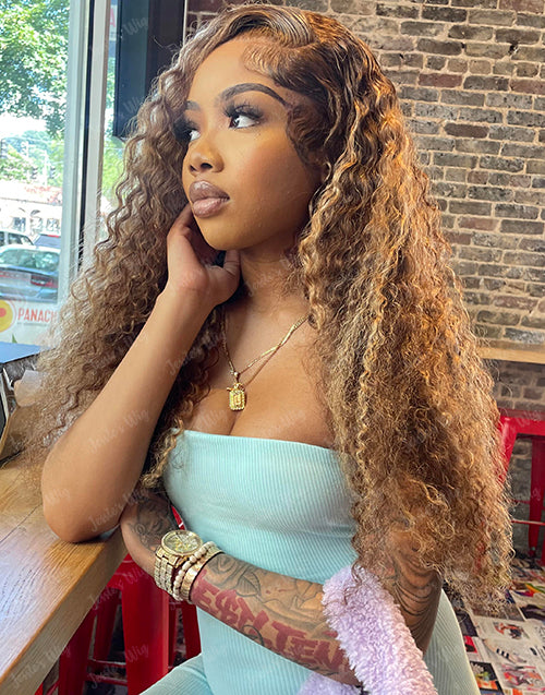 Denise- Smart-Fit Pull Go Upgraded 13x5 Pre Everything Highlight Honey Blonde Water Wave Pre-cut Lace Front Wig Glueless Human Hair Wig