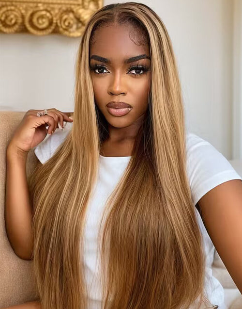 Olga- Wear Go Highlight Honey Blonde TP4/27 Straight Human Hair 13x4 Lace Front Wig