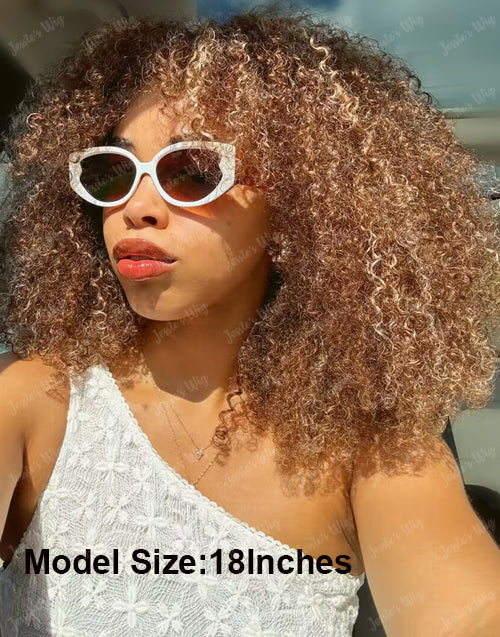 18" Highlight Finger Coily Curly Wigs 7X5 Pre Cut Lace 200% Density Flash Deal