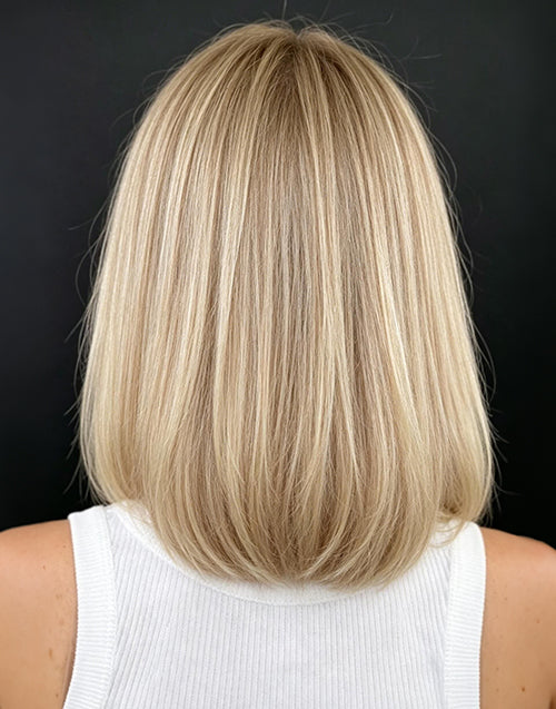 Veronica- Balayage Warm Blonde Brown Highlight Straight Bob Wig Side Part