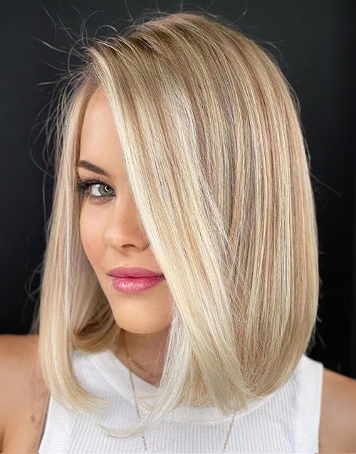 Veronica- Balayage Warm Blonde Brown Highlight Straight Bob Wig Side Part