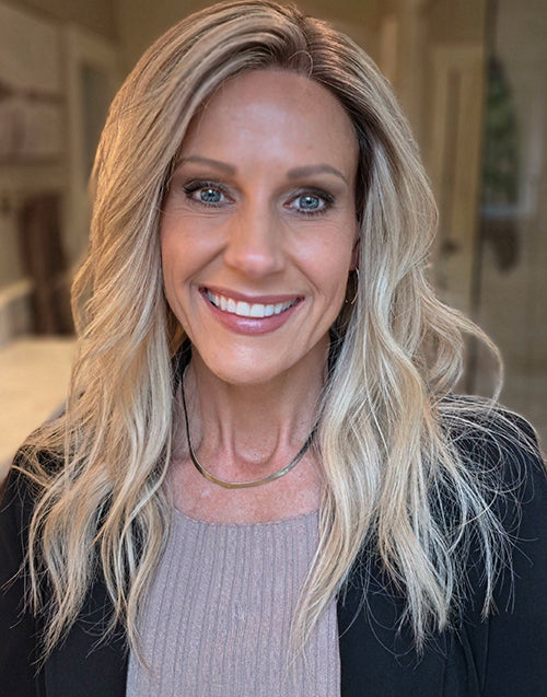Salem- Ash Blonde Highlighted Wavy True-Hold Glueless Human Hair Wig With Dark Shadow Roots