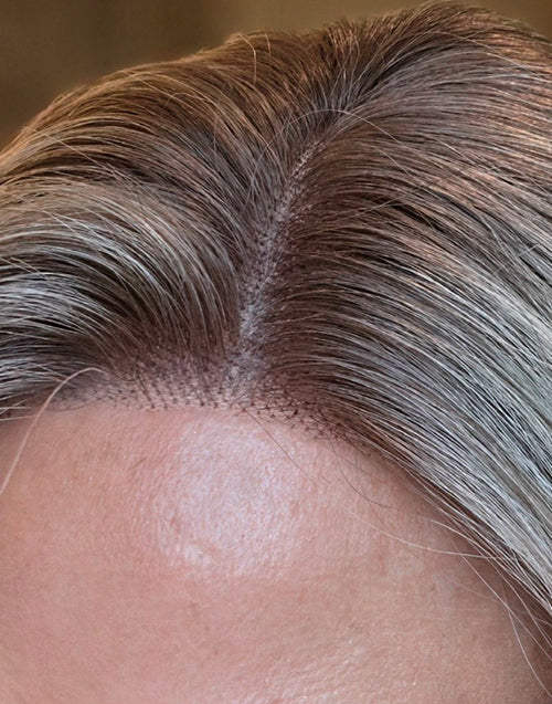 Salem- Ash Blonde Highlighted Wavy True-Hold Glueless Human Hair Wig With Dark Shadow Roots